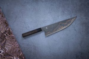 couteau de chef damas cuivré